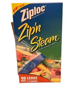 Ziploc Zip’ N Steam Large Bags 40 Count Box NEW Discontinued 3-5 Servings 10X10”